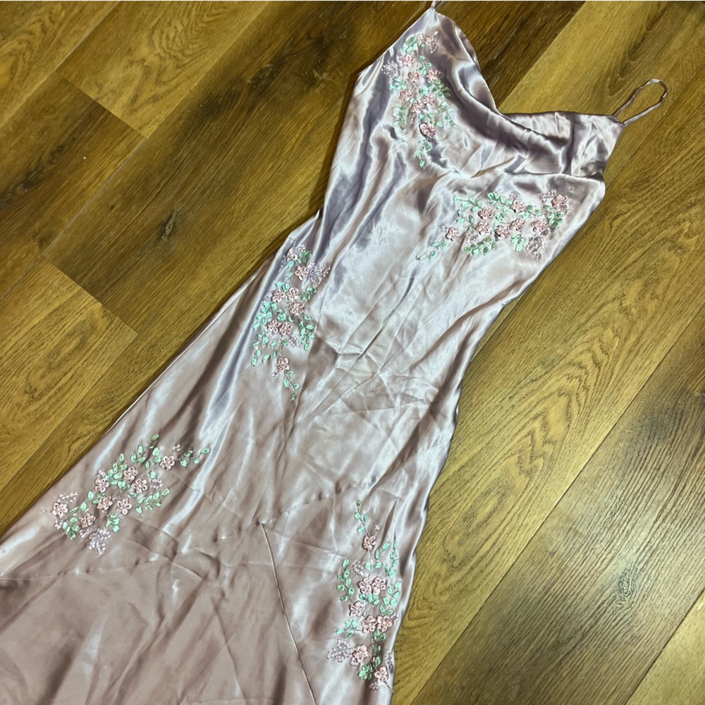 Vintage Y2K 100% Silk Beaded Dress Vintage Y2K Dress Fairy Cottage Prom Floral - Picture 4 of 11